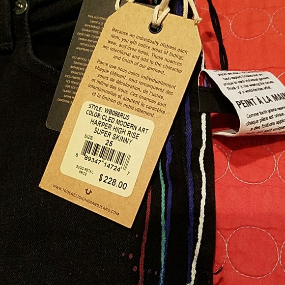Unique NWT True Religion Jeans Sz 25W Hand painted - Picture 2 of 6
